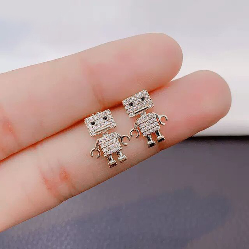 Bông Tai Hình Robot Đính Đá Đơn Giản Phong Cách Hàn Quốc 22833