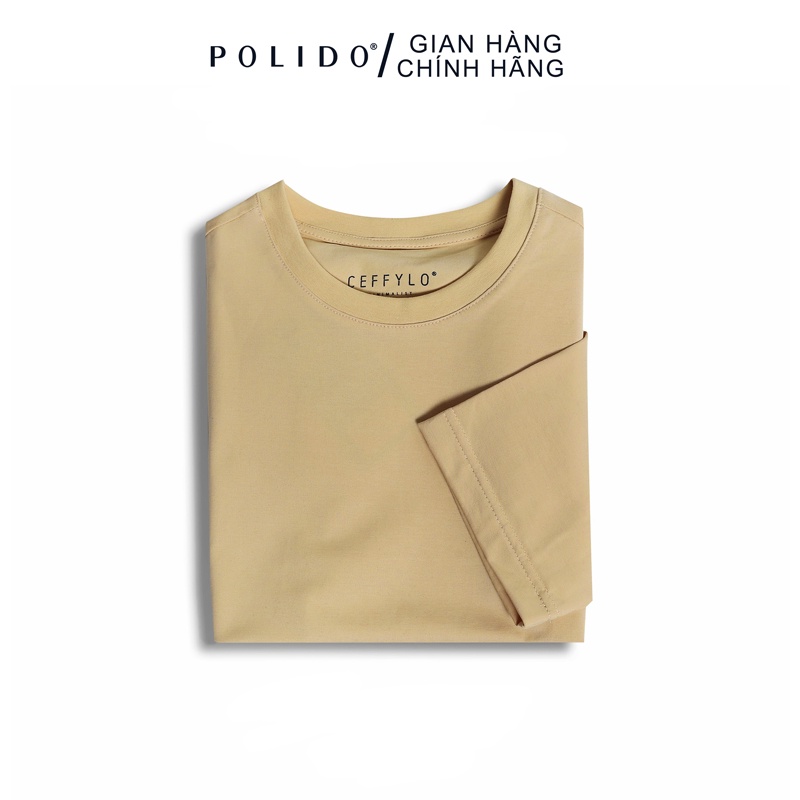 Áo Phông Trơn CEFFYLO Màu Camel Vải Cotton Co Giãn 4 Chiều