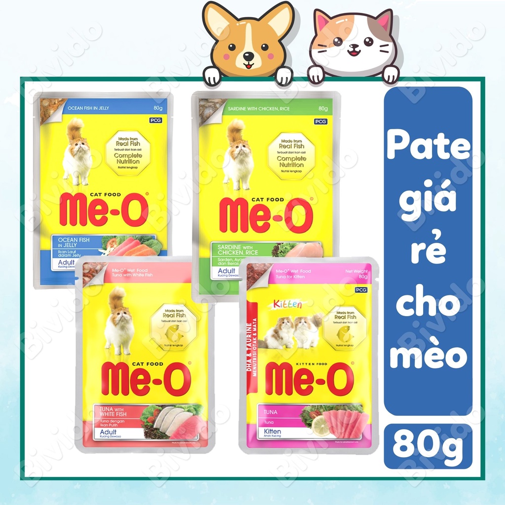 Pate Me-O cho mèo giá rẻ dinh dưỡng đủ vị túi 80g - Bivido