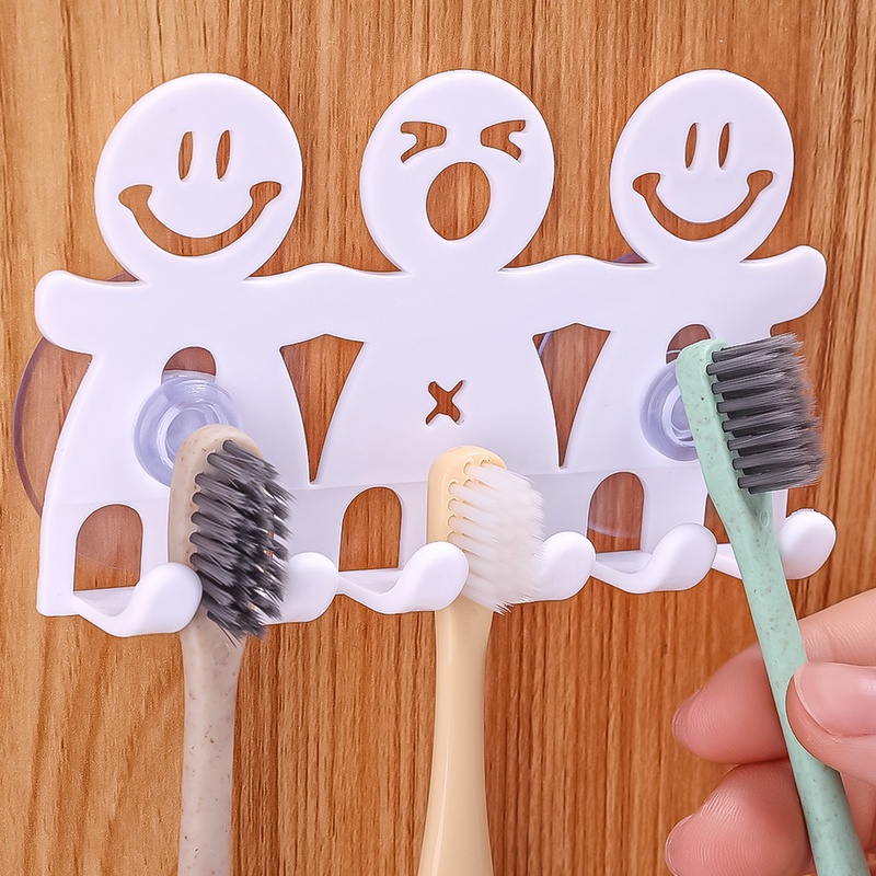 1 Giá Đỡ Bàn Chải Đánh Răng Gắn Tường Hình Mặt Cười 5 Vị Trí Tiết Kiệm Không Gian Tiện Dụng