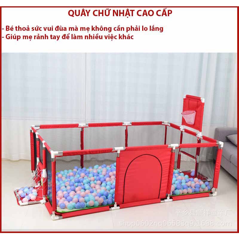 QUÂY BÓNG HÌNH CHỮ NHẬT CÓ BÓNG RỔ CHO BÉ 1m2x 2m3 Khung Gỗ Cao Cấp [ BẢO HÀNH 24 THÁNG]