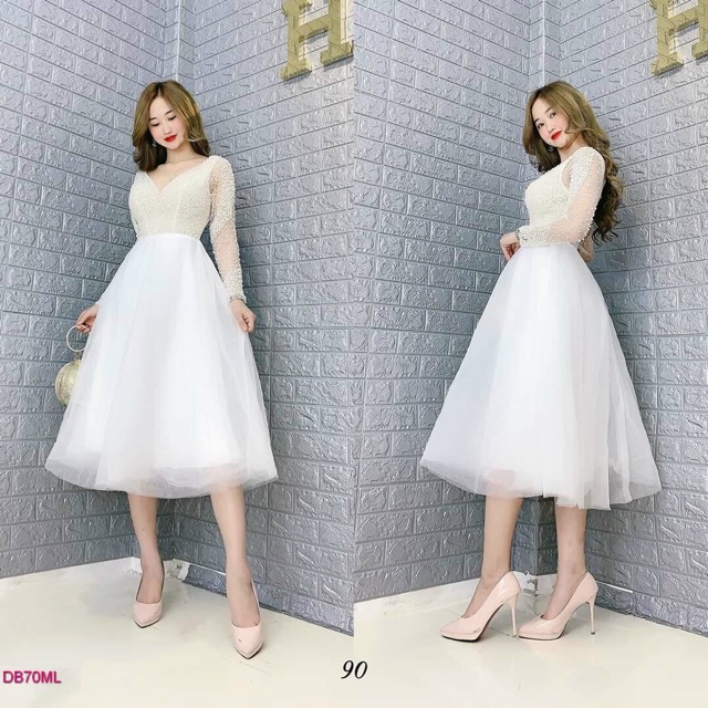 Đầm công chúa tay dài kết cườm