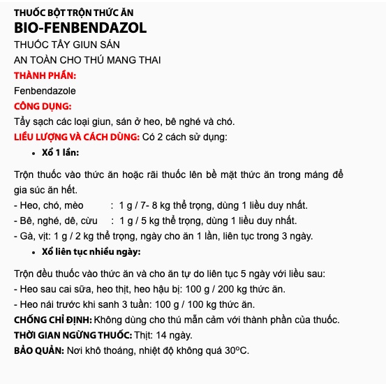 Men Bio Fenbendazol - Tẩy Giun Cho Động Vật Mang Thai