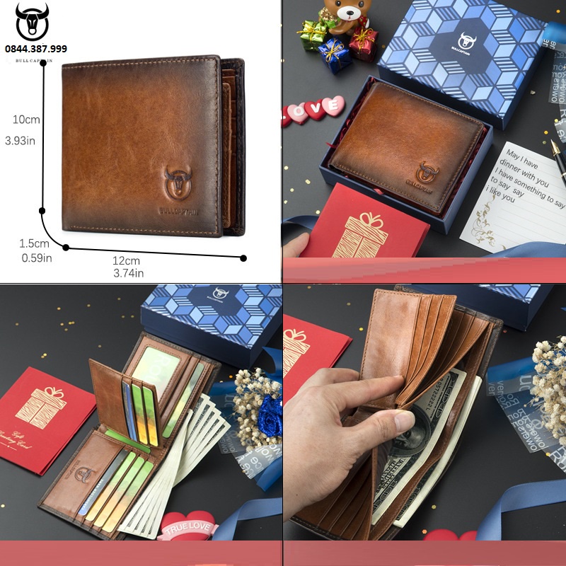 Ví nam bóp nam cao cấp da bò thật dáng đứng ngang đẹp thời trang BULLCAPTAIN cầm tay full hộp da mềm mịn - hàng cao cB04