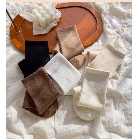 Vớ trơn Vintage cổ cao màu nâu kem