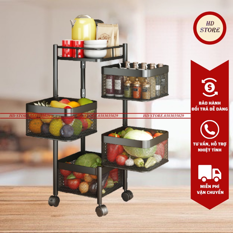 🆓 Kệ Đa Năng  Kệ Sắt Vuông Xoay - 4 TẦNG - Chất Liệu Thép Không Gỉ Có Bánh Xe Di Chuyển Hàng Xuất Khẩu