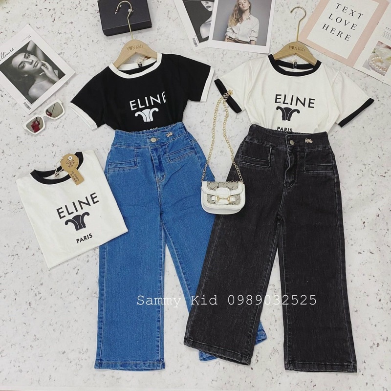 Set phông C quần bò xuông không kèm đai cho bé gái 17-30kg hottrend