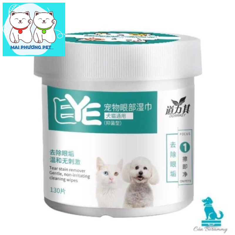 (Hộp 130 chiếc) Khăn lau mắt chó mèo (Khăn ướt Dùng lau  mắt và tai cho thú cưng) Tinh chất lô hội