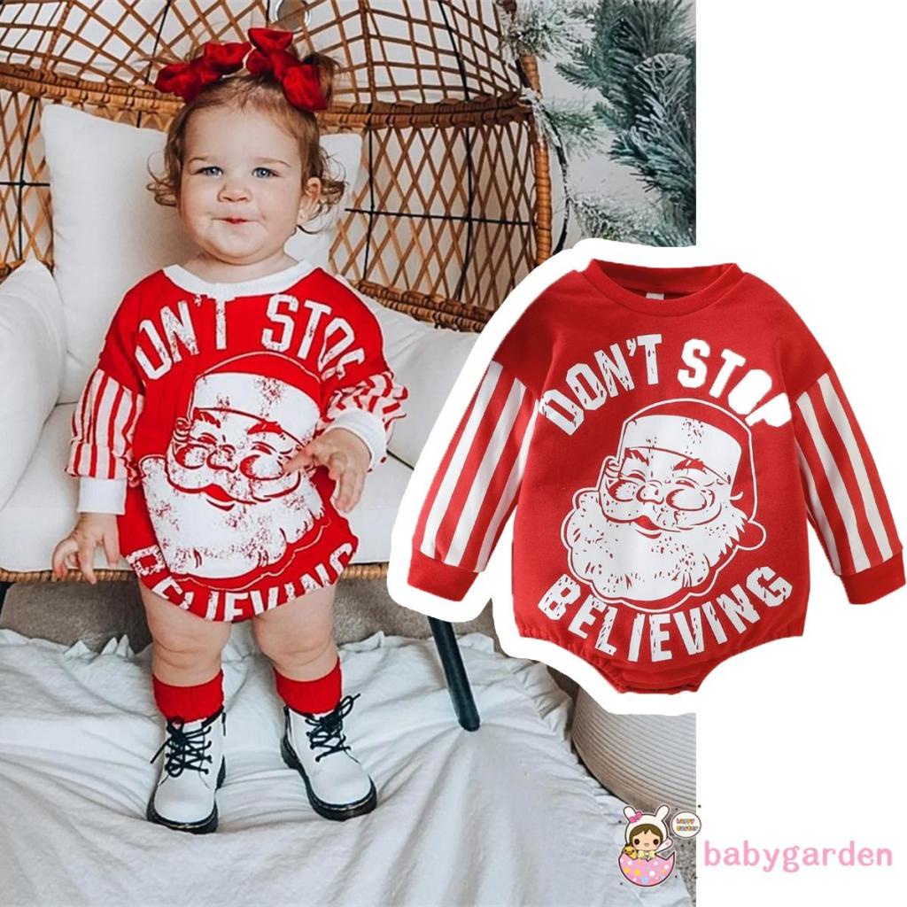 Bộ Áo Liền Quần Tay Dài Cổ Tròn In Chữ Giáng Sinh Thời Trang Cho Bé Trai Và Gái 0-24 Tháng Tuổi