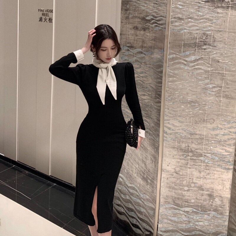 Đầm body dự tiệc buộc nơ cổ