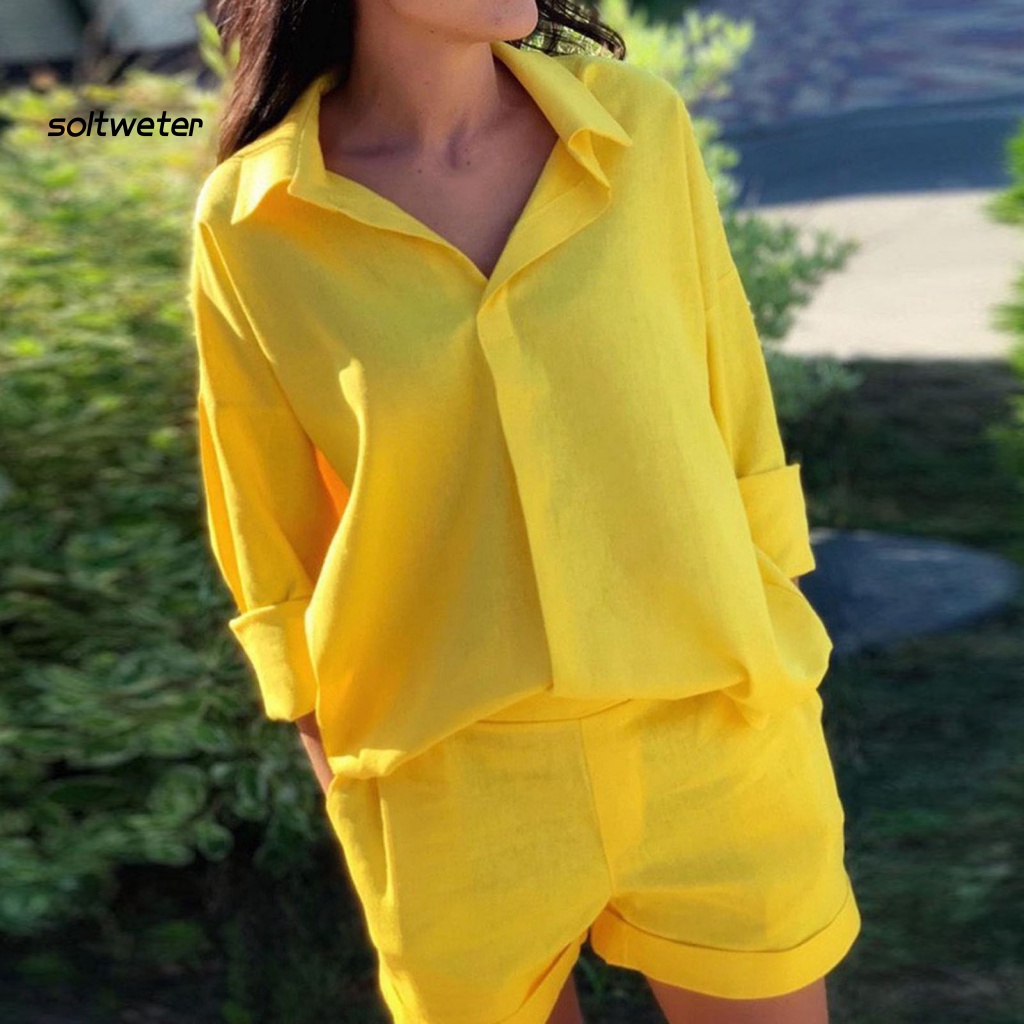 Bộ Trang Phục Gồm Áo Sơ Mi Và Quần Short Dáng Rộng Thời Trang Sành Điệu Cho Nữ