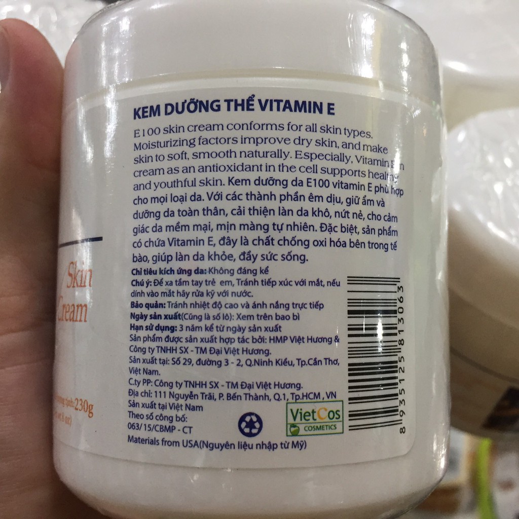 HŨ LỚN Kem dưỡng thể bông lúa E100 vitamin E 230g