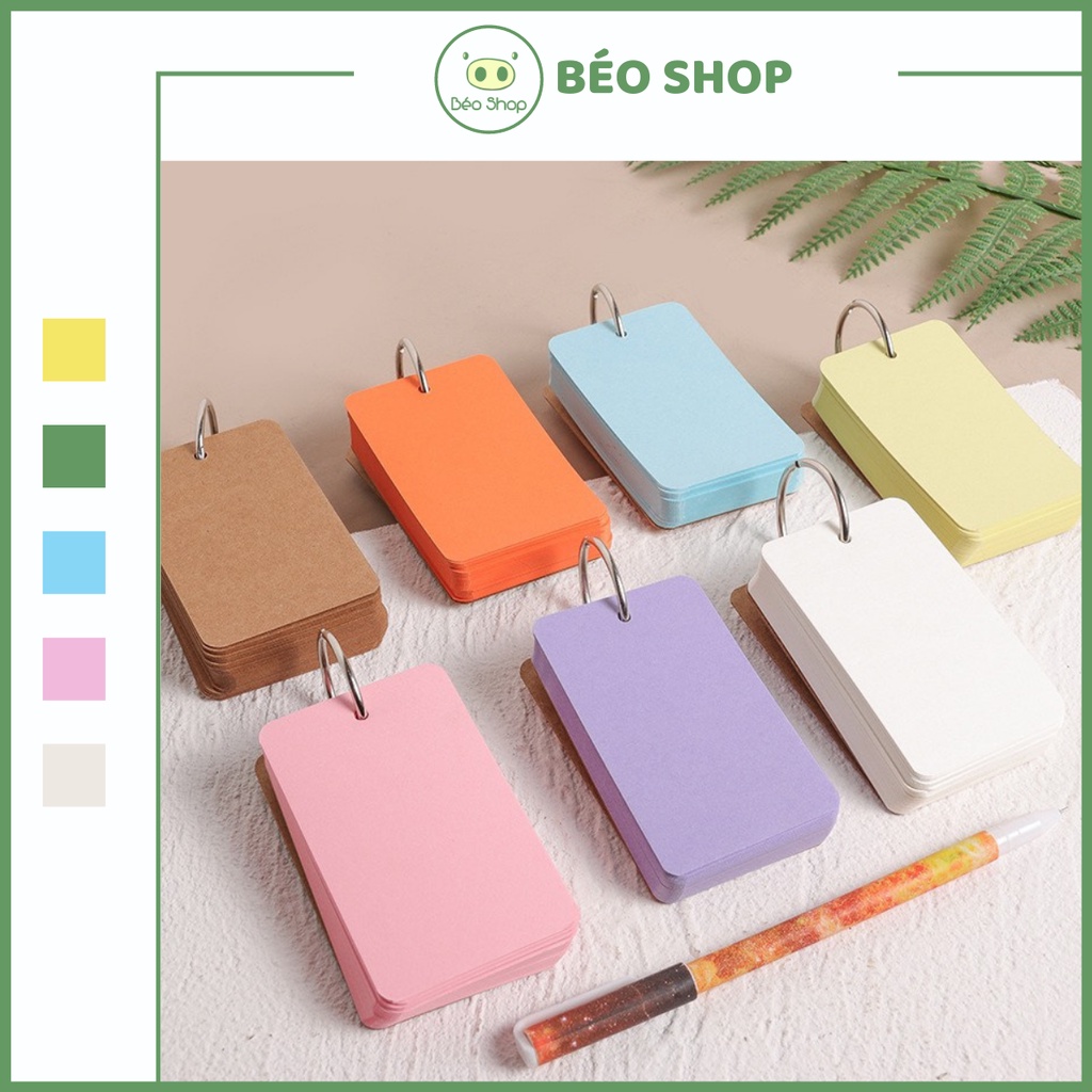 Set 50 tờ Flashcard nhiều màu thẻ học từ vựng viết công thức vẽ tranh ghi chú đánh dấu dày đẹp kèm khoen còng inox
