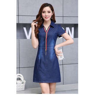ĐẦM JEANS CỔ PHỐI VIỀN THANH LỊCH