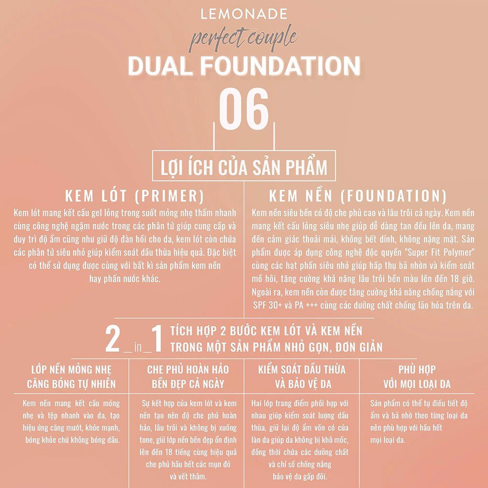 Kem Nền Lemonade Kết Hợp 2 Trong 1 30g Perfect Couple Dual Foundation Trúc Cosmetics | BigBuy360 - bigbuy360.vn