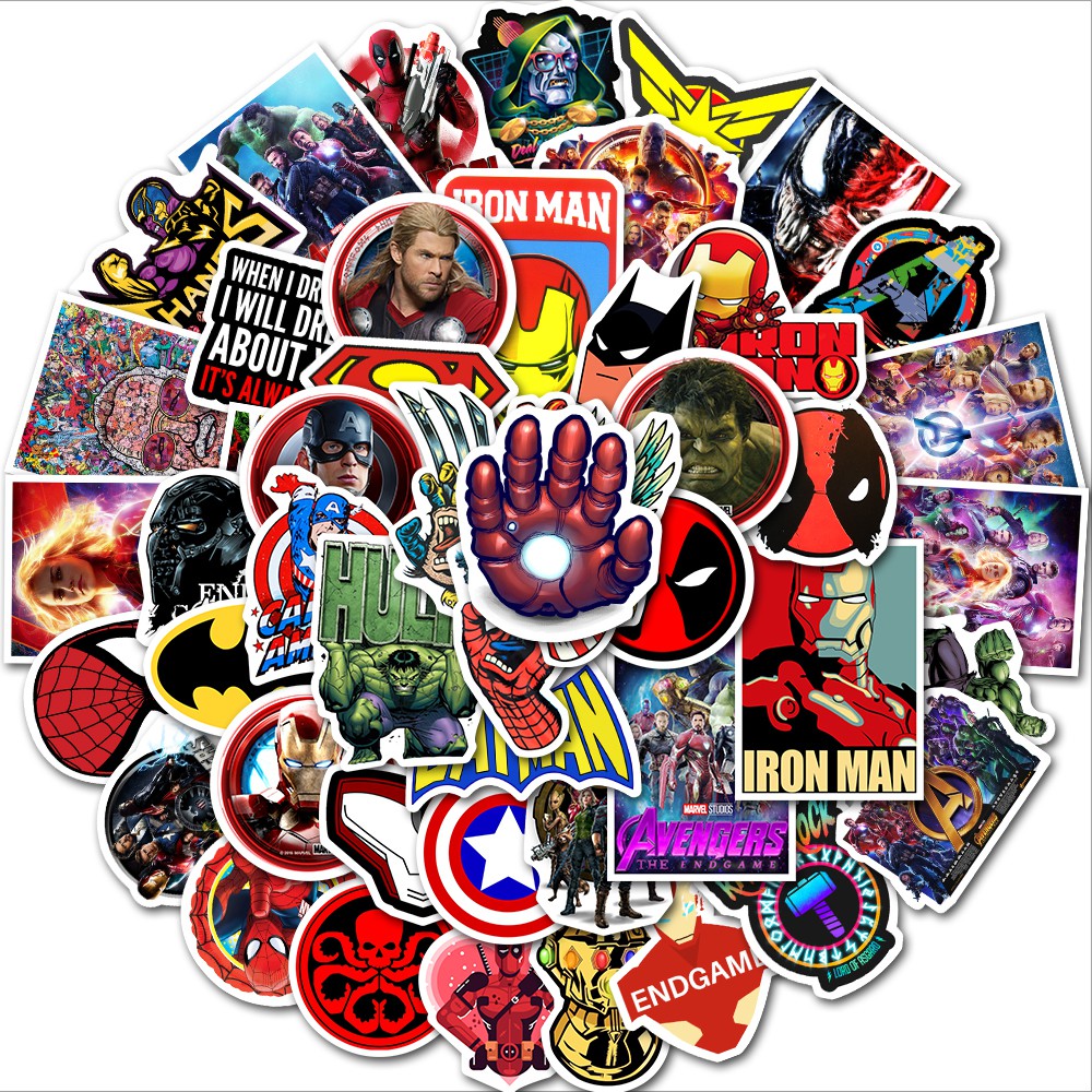 Set 50 nhãn dán trang trí hình siêu anh hùng Marvel độc đáo