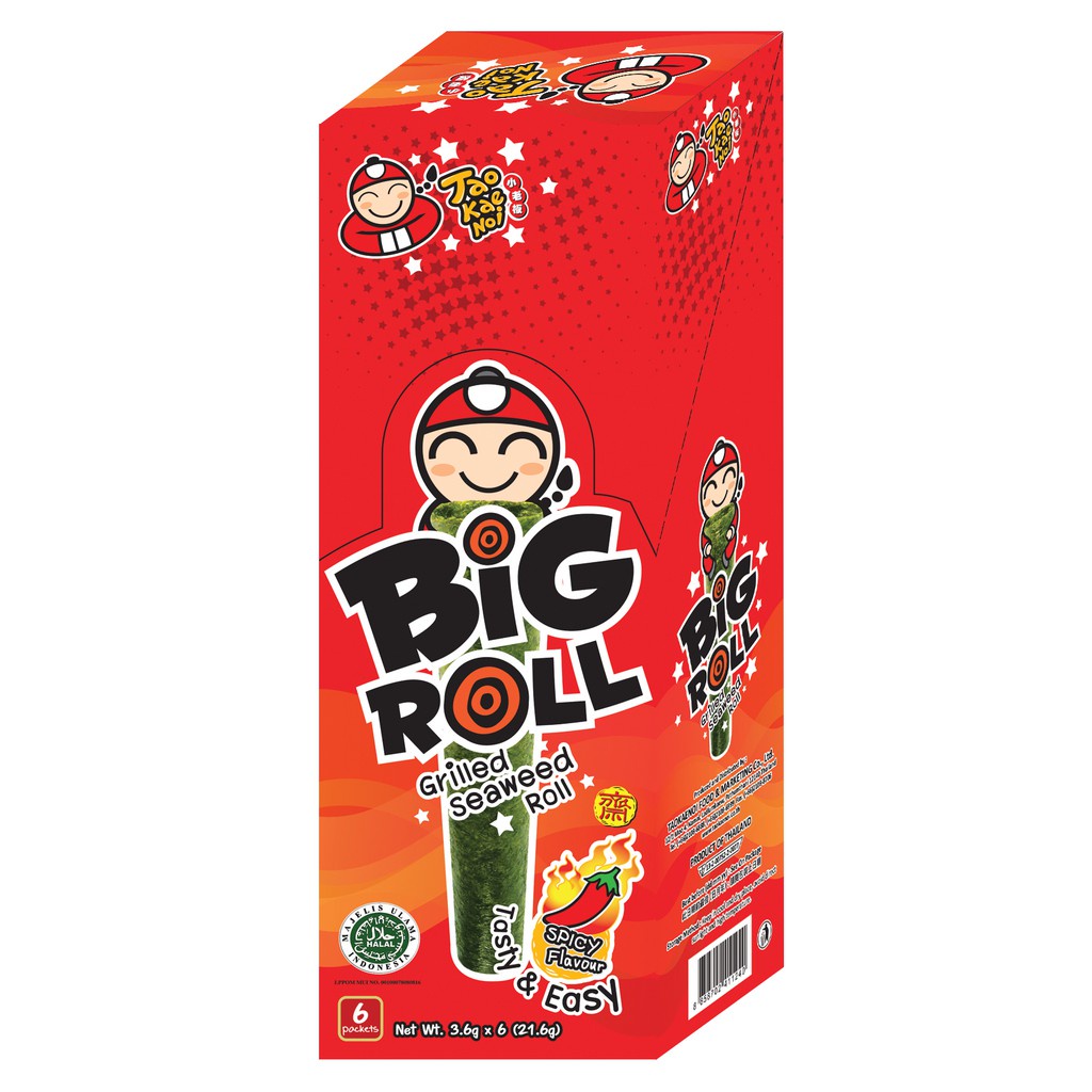 Hộp 6 gói rong biển ăn liền TaoKaeNoi BIG ROLL - Vị Cay (3,6g/gói)