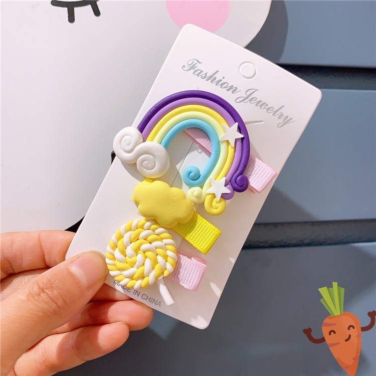 Set 3 kẹp tóc cầu vồng kẹo mút xinh xắn dễ thương