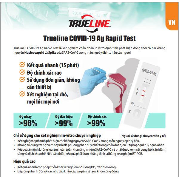 Test nhanh Covid, que test nhanh covid TRUELINE Covid0 19 Rapid Test CHÍNH HÃNG, Bộ Y Tế cấp phép, S