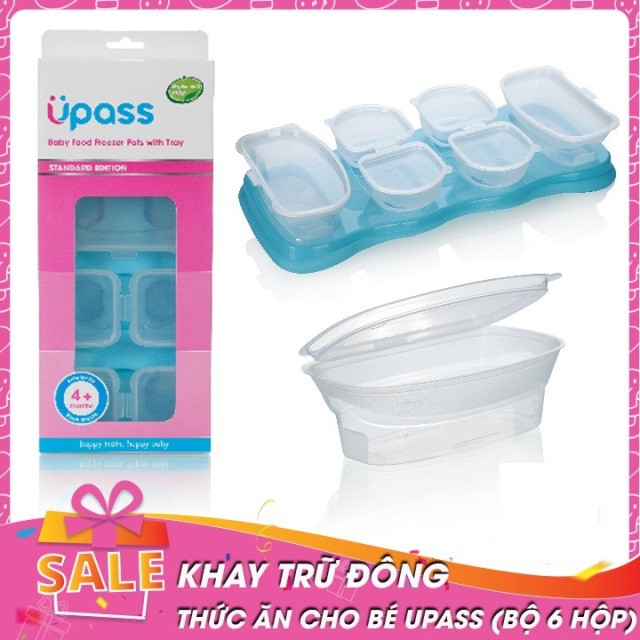 (Made in Thailand) Hộp 6 khay trữ đông thức ăn cho bé UPASS UP0001W (2 khay 140ml &amp; 4 khay 70ml)