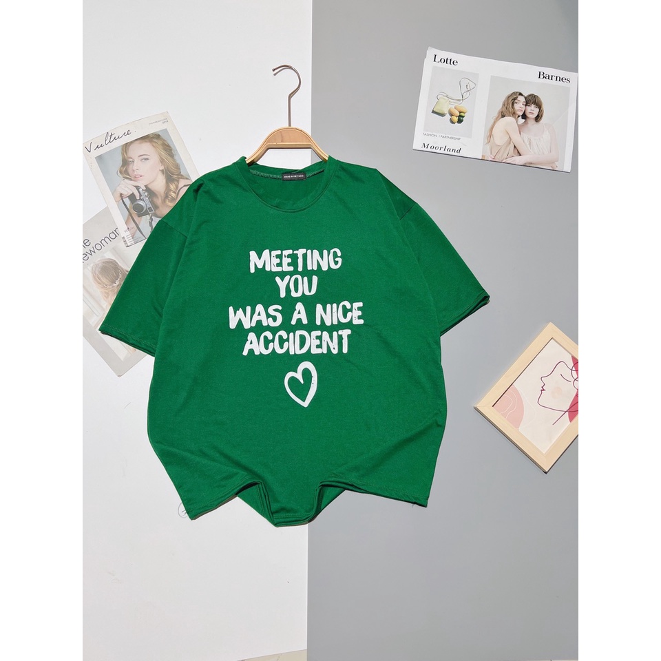 Áo thun Xanh tay lỡ form rộng unisex MEETING , áo phông nam nữ chât Chất cotton đanh mịn mềm mát đủ size