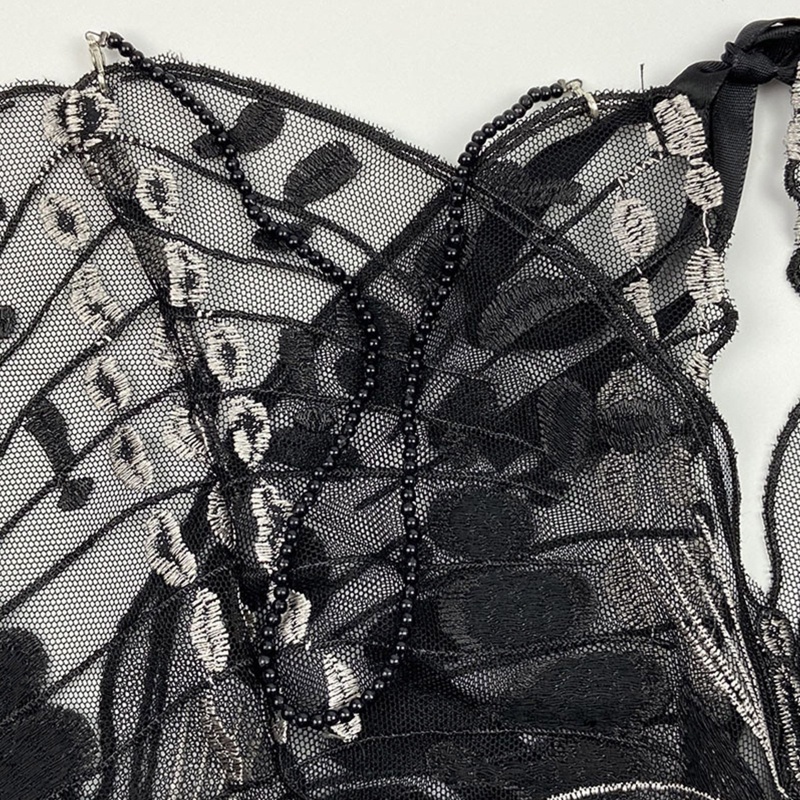 Áo Croptop Lưới Cổ Chữ V Thêu Họa Tiết Bươm Bướm Quyến Rũ Thời Trang Cho Nữ