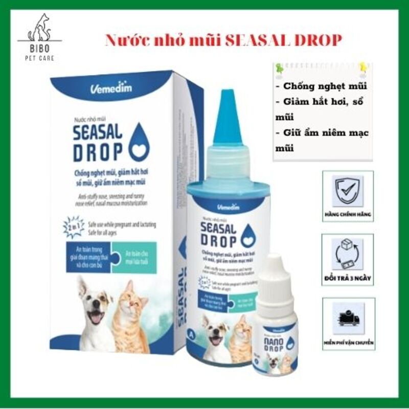 Nước nhỏ mũi cho chó mèo Seasal drop chống nghẹt mũi giảm hắt hơi sổ mũi chảy nước mũi giữ ẩm niêm mạc mũi 2 lọ