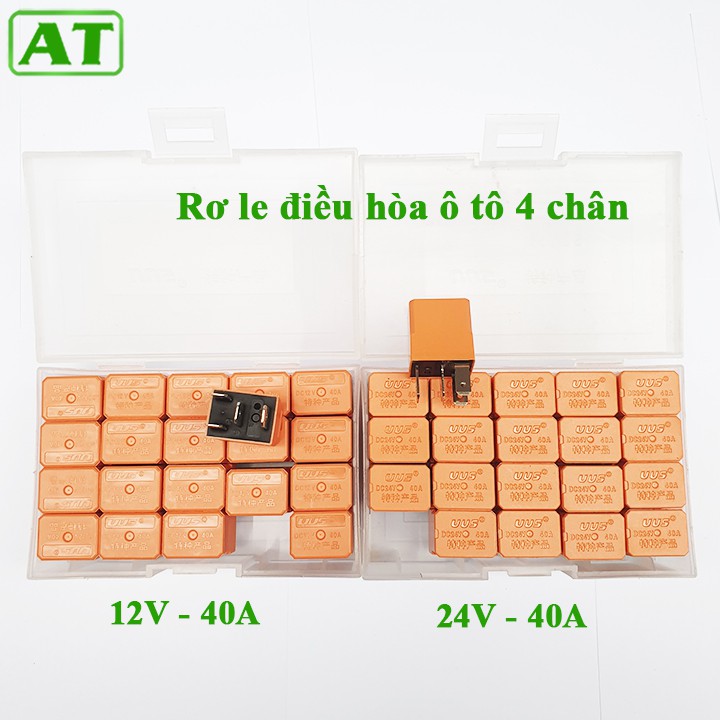 Hộp 20 Relay, Rơ Le Điều Hòa Ô Tô 4 Chân 12V 40A hoặc 24V 40A Màu Cam