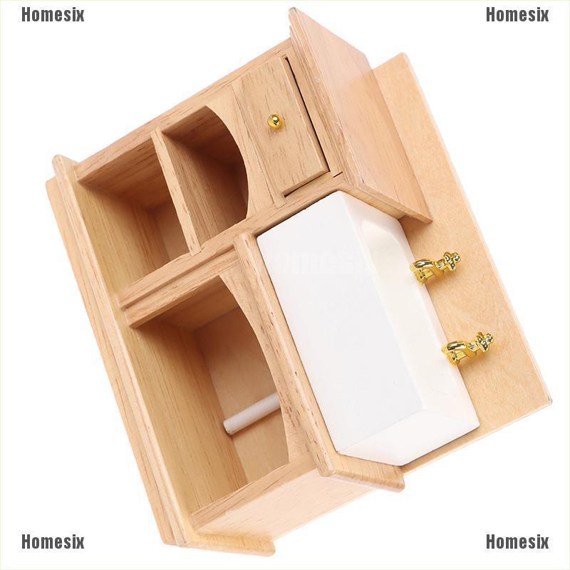 [HoMSI] 1/12 Miniature Wooden Wash Basin Cabinet with Ceramic Hand Sink for Dollhouse SUU