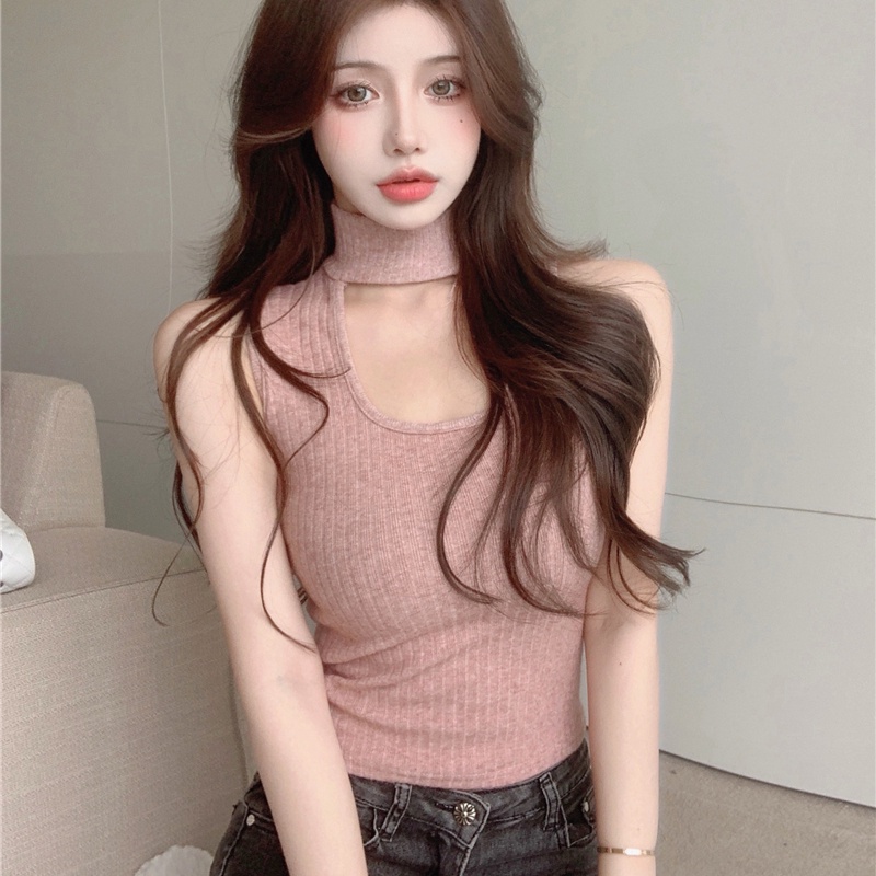 SUXI Áo Croptop Dệt Kim Sát Nách Màu Sắc Thanh Lịch