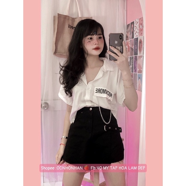 Set áo croptop sơmi phối chân váy quần đắp chéo