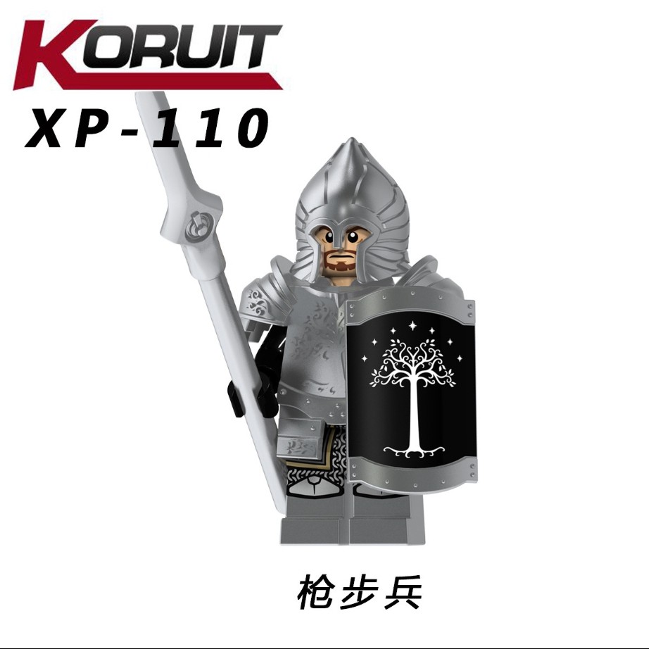 Bộ minifigures Quân lính Gondor giáp bạc - truyện LOTR - Koruit 1015 - 4 minifigs