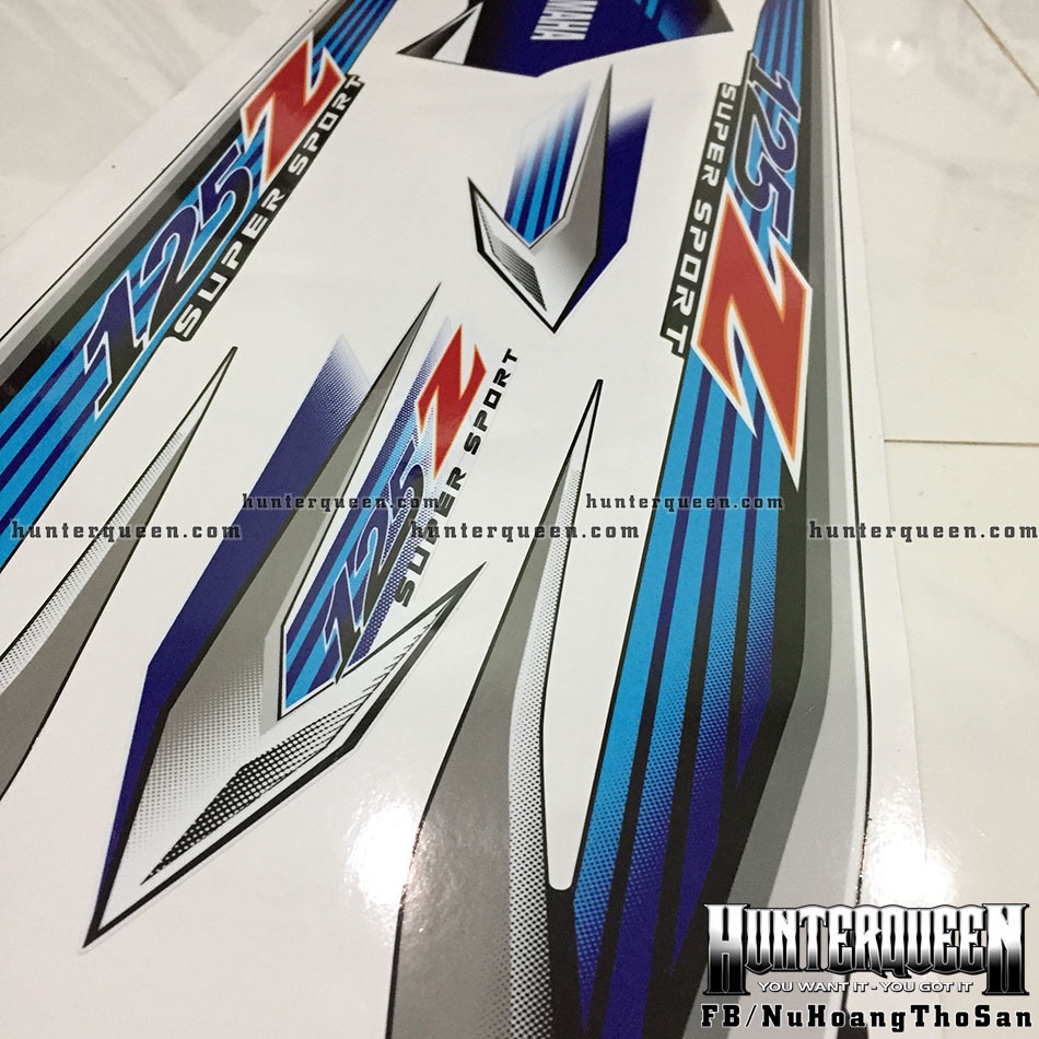 Tem rời dán xe YaZ 125 đen trắng xanh. Decal cao cấp