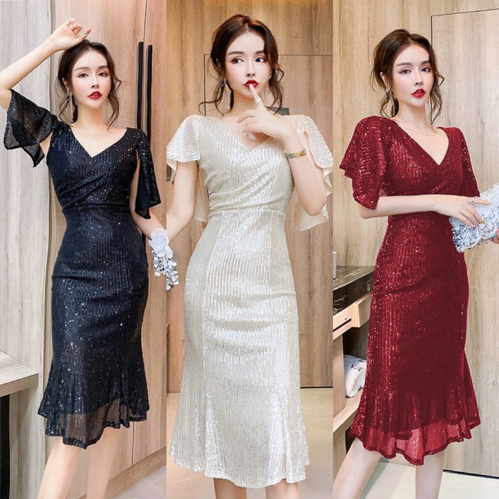 Đầm Ôm Kim Sa Dự Tiệc, Đầm Ôm Đuôi Cá Cánh Tiên - Hàng Nhập Khẩu Cao Cấp