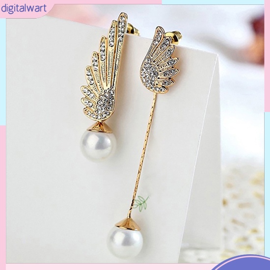 Khuyên tai bất đối xứng hình đôi cánh thiên thần đính hạt ngọc trai nhân tạo xinh xắn sang trọng cho nữ