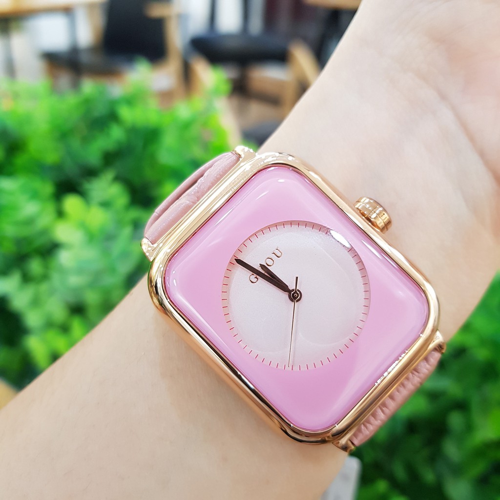 Đồng hồ nữ Guou 8162 chính hãng mặt vuông dây da viền mạ vàng cao cấp chống nước | BigBuy360 - bigbuy360.vn
