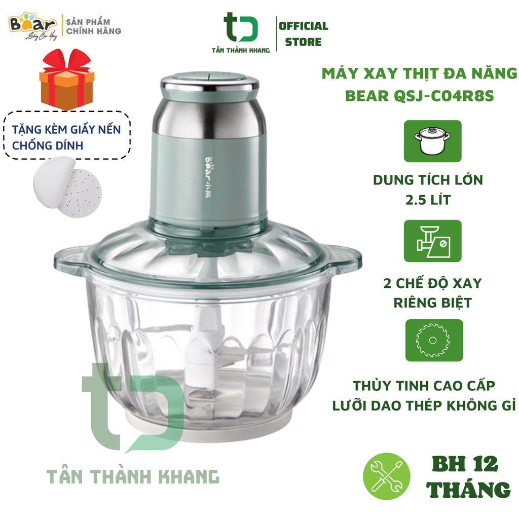 Máy Xay Đa Năng Bear 2.5 Lít Hàng Chính Hãng Dùng Xay Thịt, Cá, Các Loại Gia Vị - Bảo Hành 12 Tháng