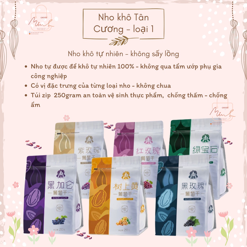Nho khô Tân Cương sấy lạnh tự nhiên, đủ vị gói 250gram / 500gram
