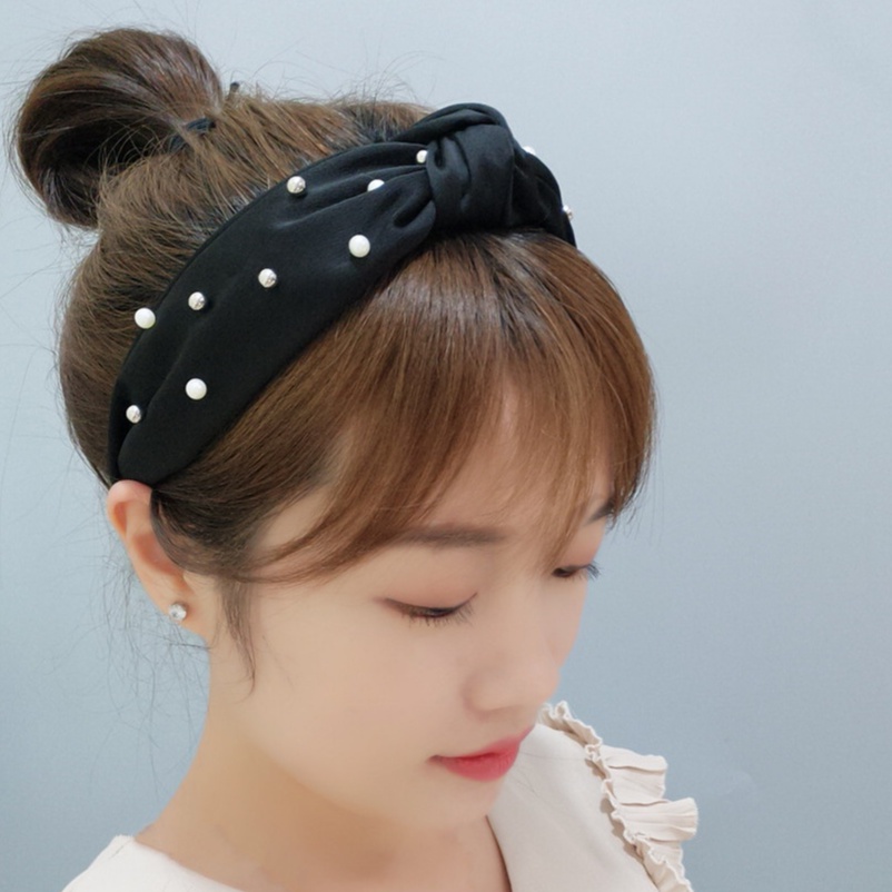 Băng Đô Cài Tóc Đính Ngọc Trai Màu Trơn Thời Trang