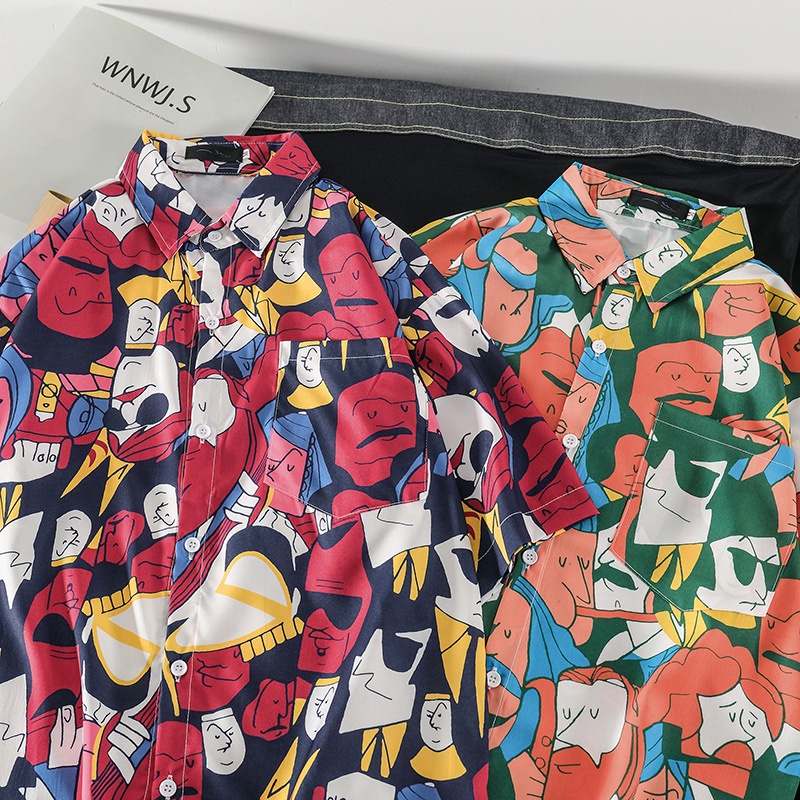 Áo Sơ Mi Tay Ngắn Dáng Rộng In Họa Tiết Thời Trang Mùa Hè Hàn Quốc Cho Nam Size M-3XL