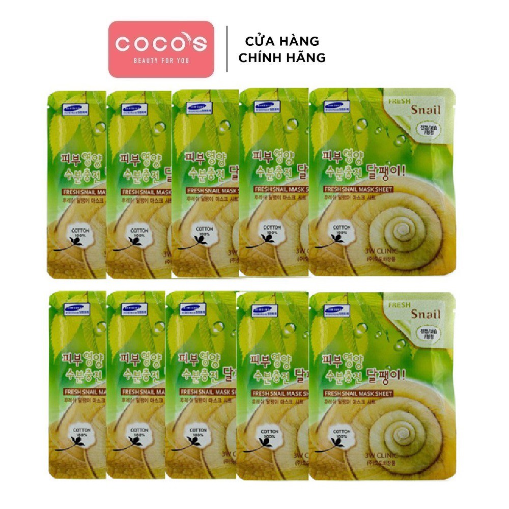 Combo 10 Mặt Nạ Dưỡng Chất Collagen Ốc Sên 3W Clinic Fresh Snail Mask Sheet 23g x 10