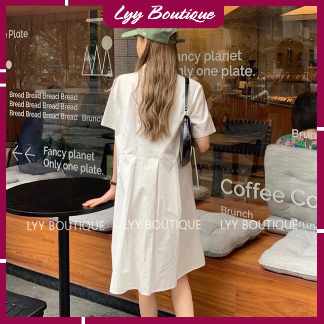 Váy Sơ Mi Xếp Ly Dáng Xòe Chữ A Tay Cộc Có Túi Ngực Chất Thô Trơn Quảng Châu Lyy Boutique | BigBuy360 - bigbuy360.vn