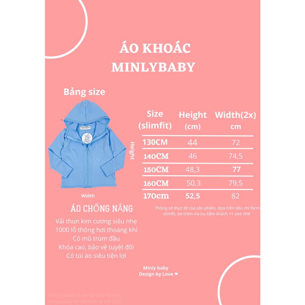 [Bé 7-35kg] Áo khoác chống nắng cho bé vải thun kim cương Minlybaby chống tia UV, thông hơi tốt- Unibaby AKTKC