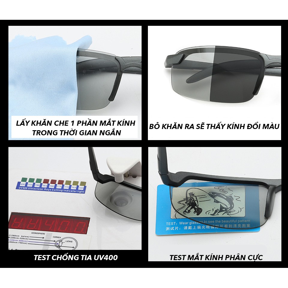 Mắt kÍnh Nam Phân Cực Polarized Đổi Màu Tự Động Chống Tia UV Có Hộp Da Đựng Kính