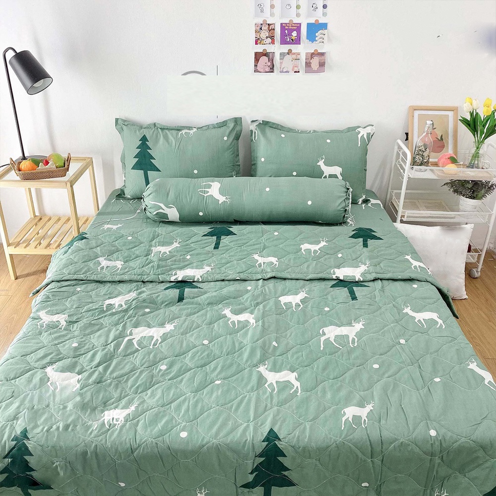 [Rẻ Vô Địch] Sét 5 Món Chăn Hè Thu Cotton Poly Mẫu Đào Cam (chát chọn mẫu)