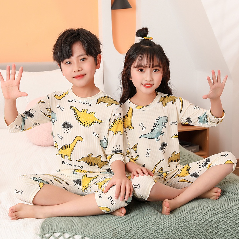 Bộ Đồ Ngủ Ba Món Bằng Lụa Lạnh Thoáng Khí Ba Món Phong Cách Hàn Quốc Hoạt Hình Dành Cho Trẻ 90-170cm