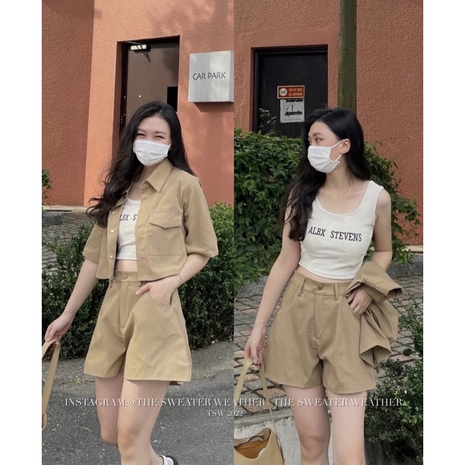 SET 3 MÓN : ÁO KHOÁC KAKI + ÁO CHỮ ĐEN + QUẦN SHORT (TH)