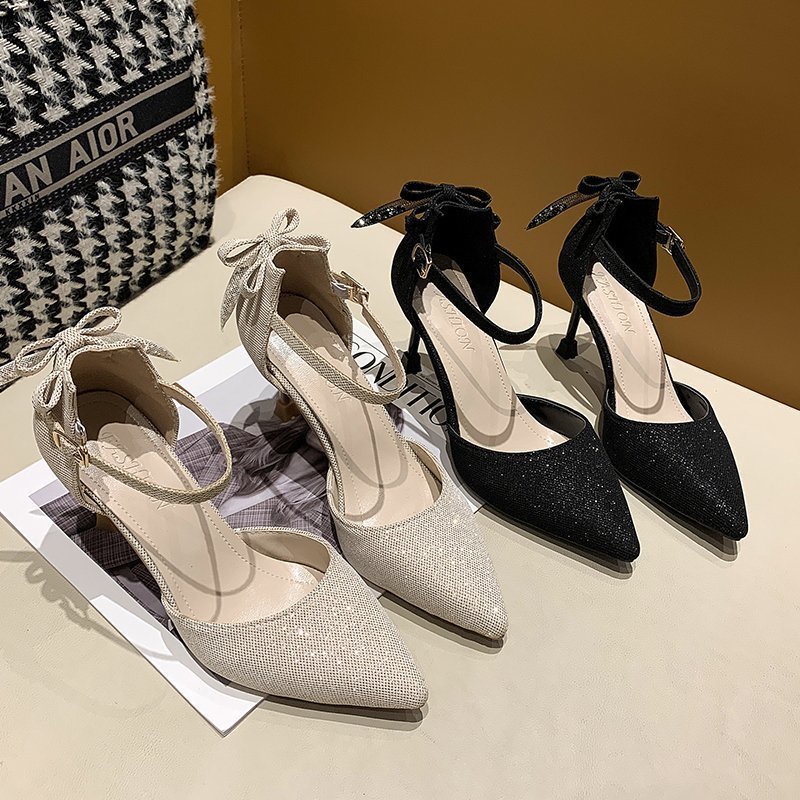 Ielgy Giày Cao Gót Hở Ngón Đính Nơ Phong Cách Hàn Quốc