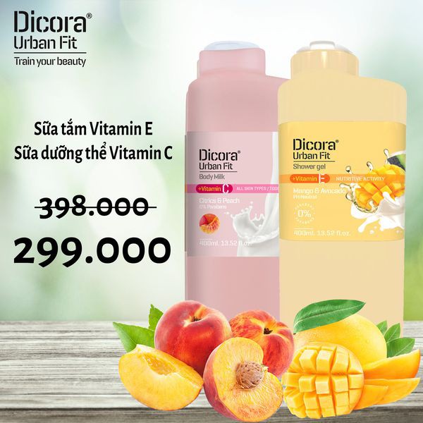 Sữa Dưỡng Thể Dicora Urban Fit Vitamin C Hương Cam Quýt Và Đào 400ml Dưỡng Da Trắng Sáng