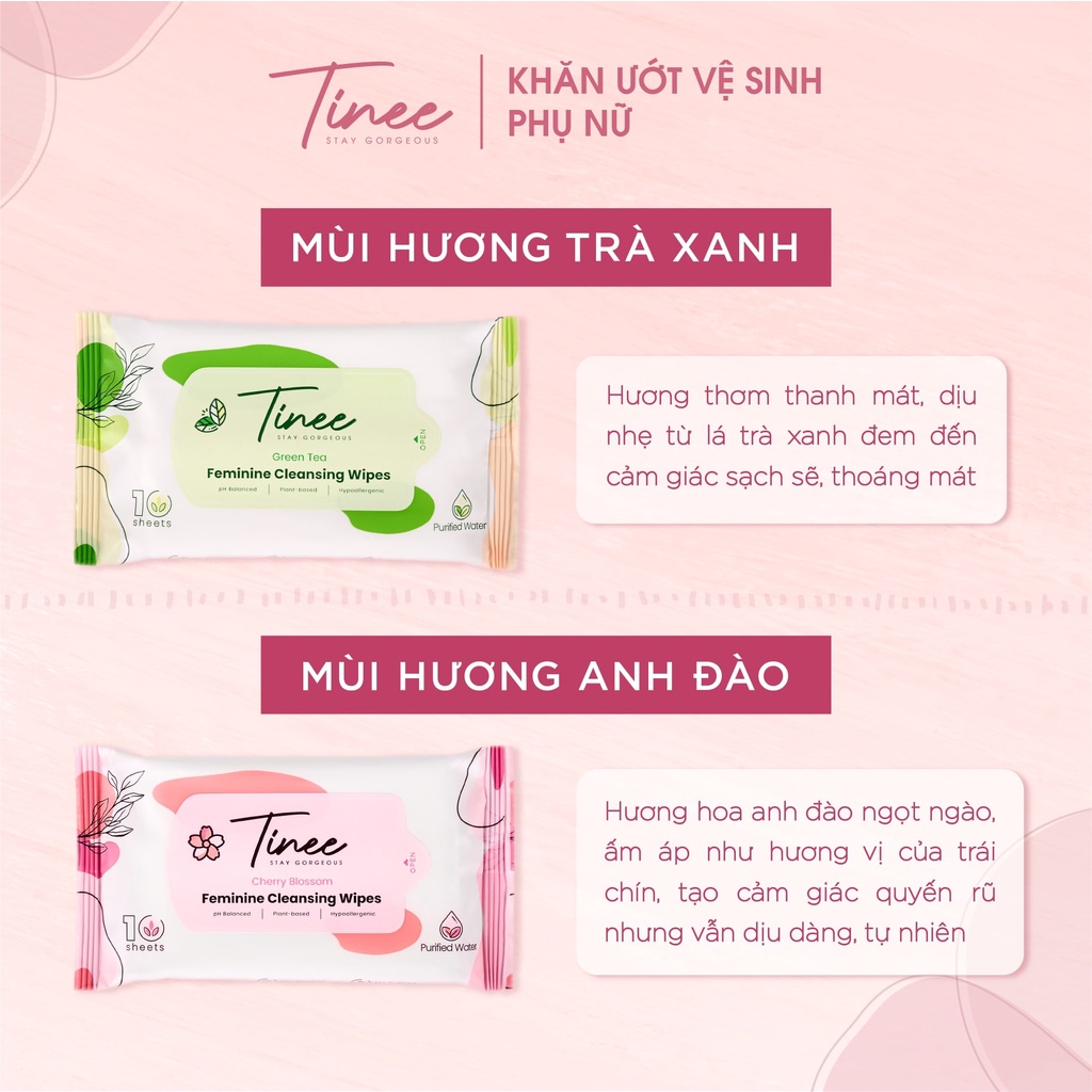 Combo 2 Gói khăn giấy ướt vệ sinh phụ nữ vùng kín Tinee 10 tờ/ gói mix 2 mùi